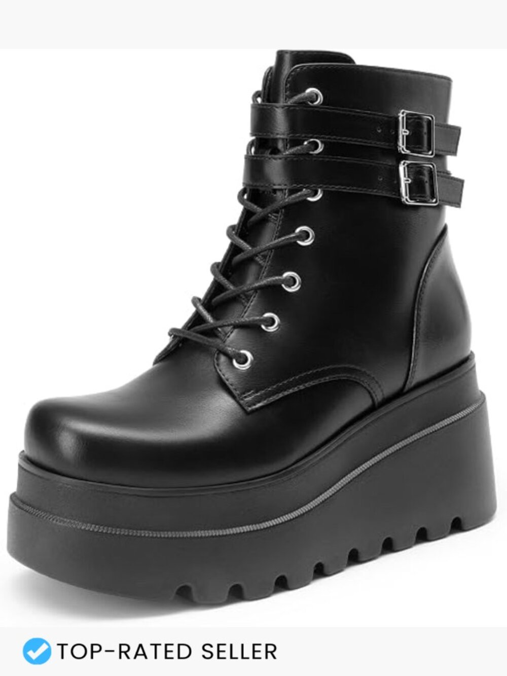 Women Platform Combat Ankle Boots Chunky High Heel Lace Up Motorcycle Booties